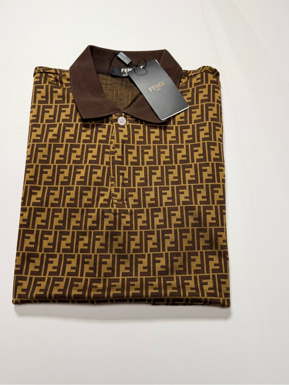 Fendi Brown & Tan FF Logo Polo Shirt